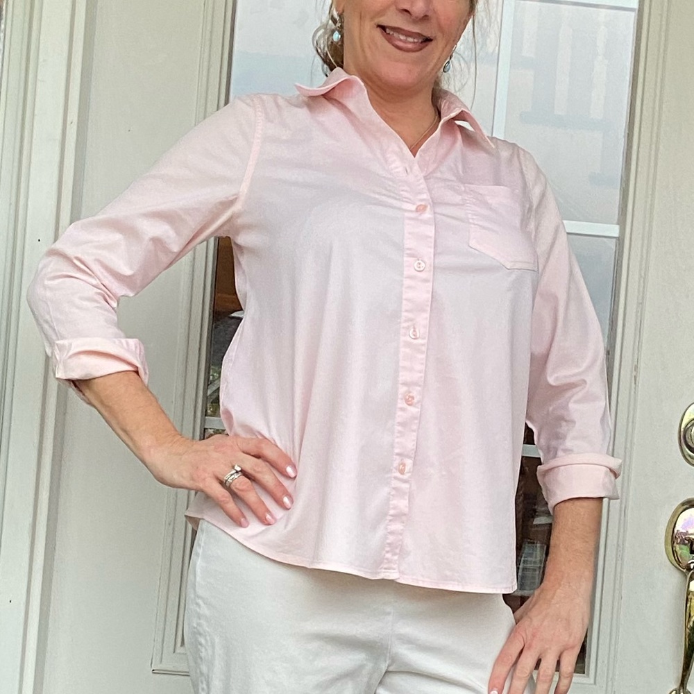 Liz Lange longe sleeve button down maternity blouse.